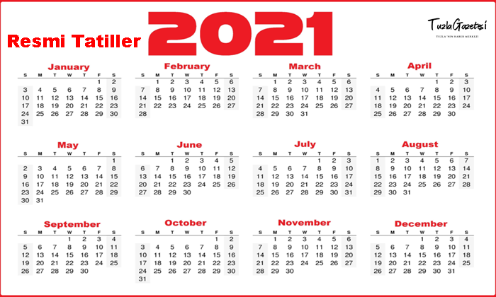2021 Resmi Tatiller takvimi