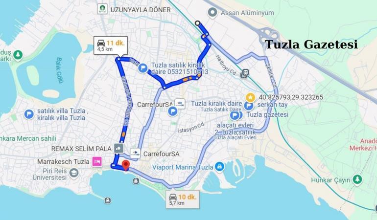 İstanbul Tuzla Sahil Yolu harita